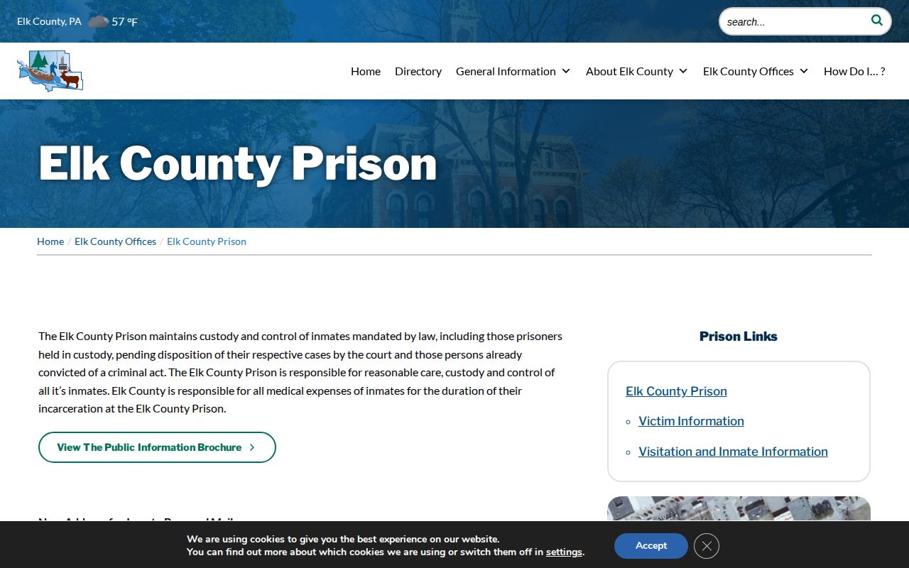 Elk County Prison official page showing county custody record information