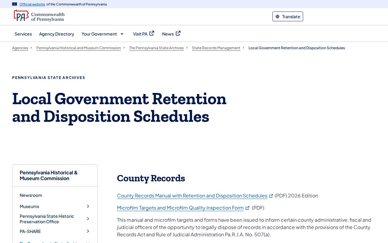 PHMC records retention source for Elk County Prison historical booking records