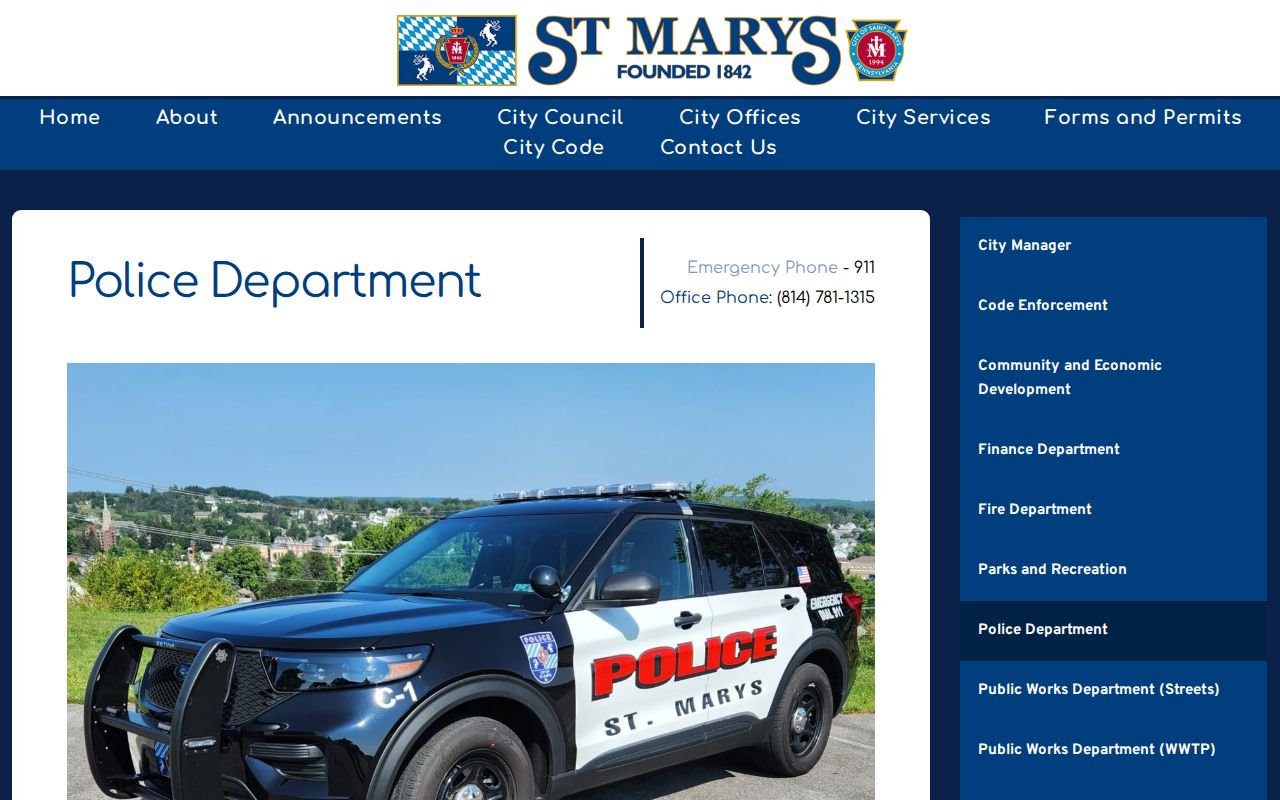 St. Marys Police Department official record-request source for arrest records