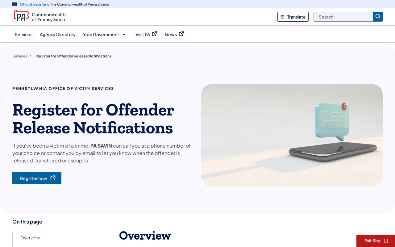 PA SAVIN registration for Elk County custody status alerts without booking photos